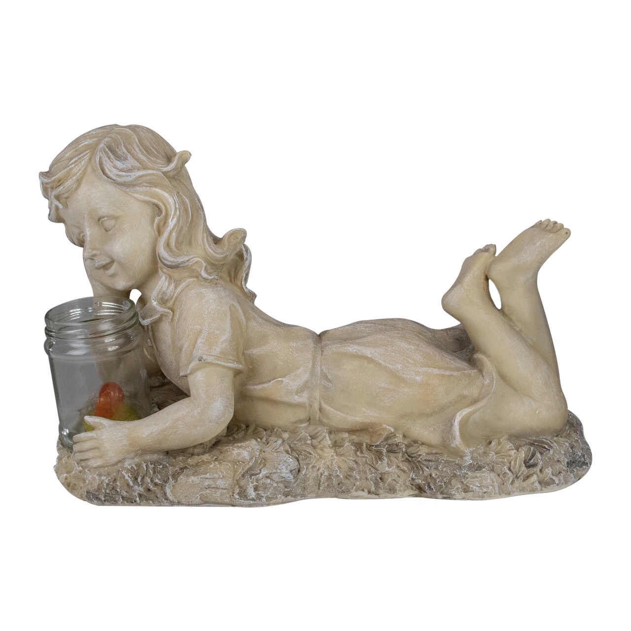 Northlight 14.5" Beige and Brown LED Lighted Solar Powered Lounging Girl Outdoor Garden Statue